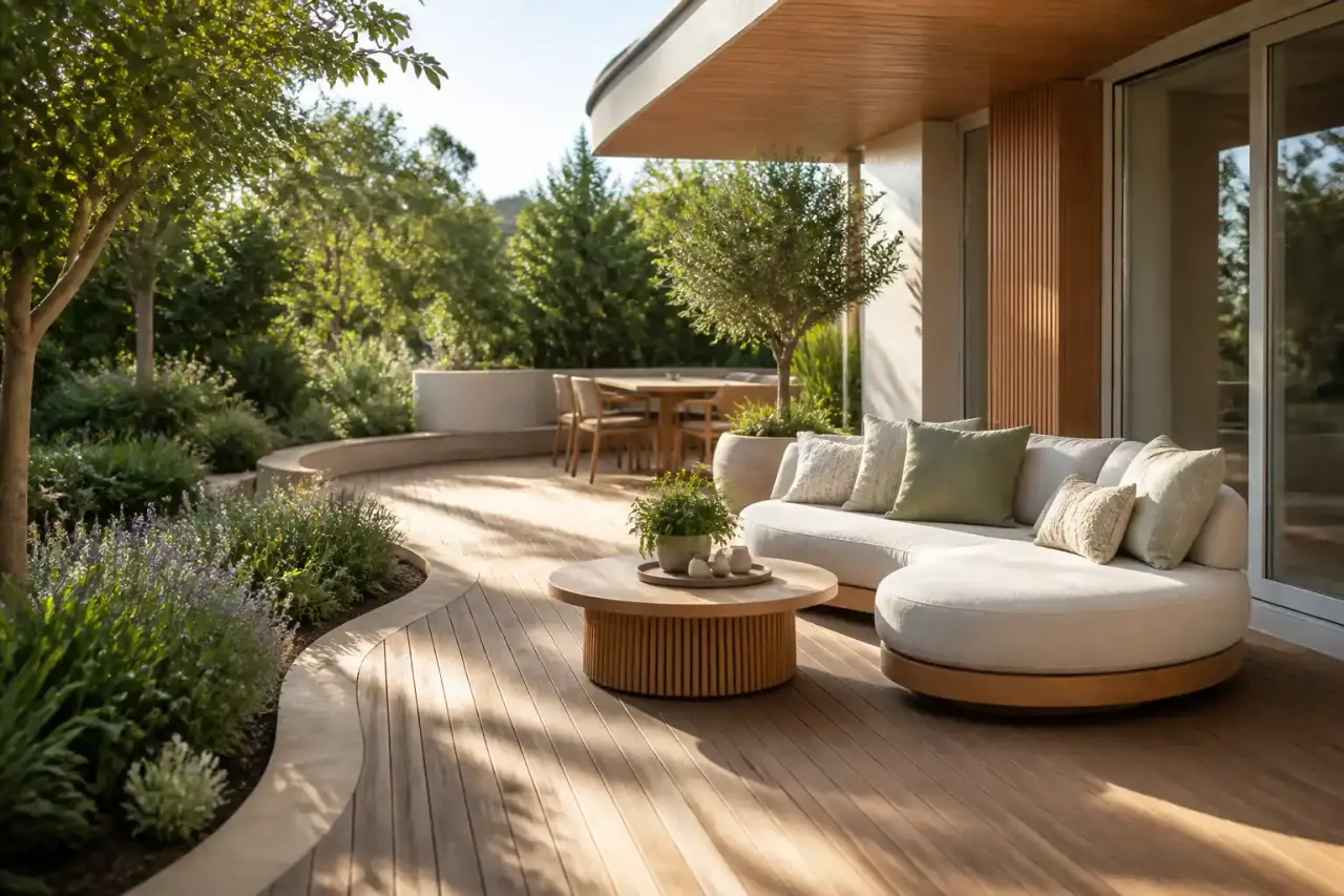 Esquisse de terrasse transformée en jardin contemporain lumineux