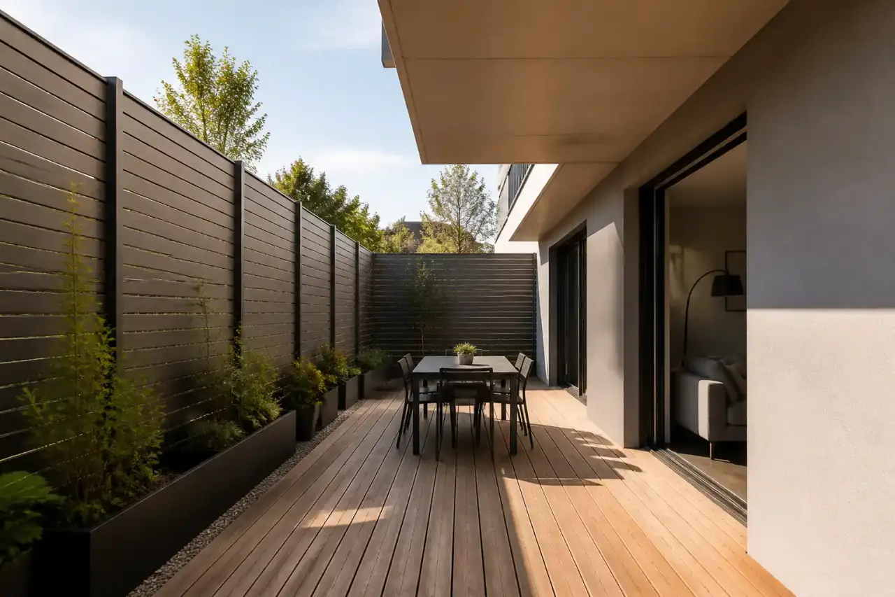 Esquisse d'une terrasse qui devient un jardin lumineux et contemporain