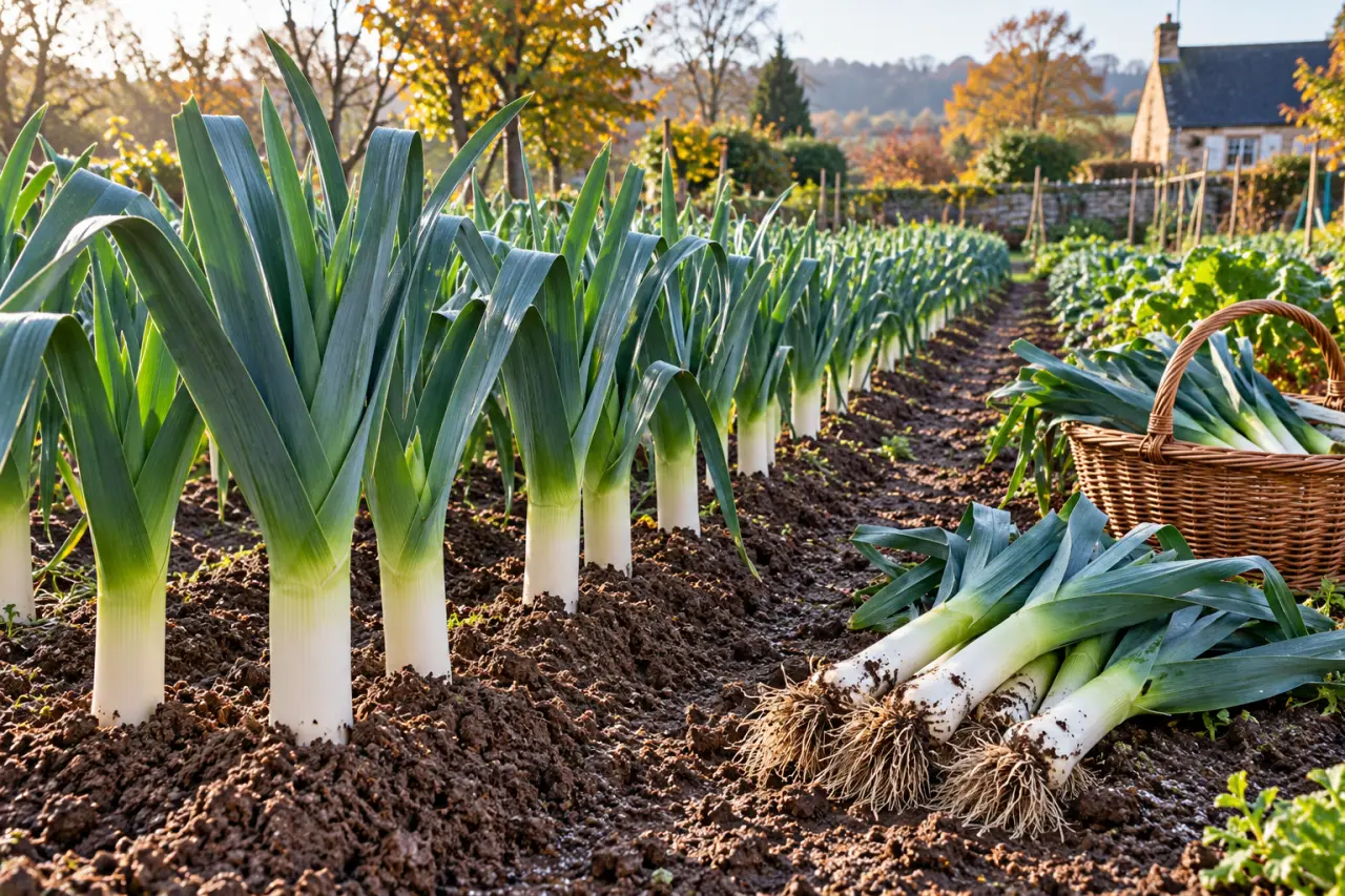 Poireau au potager : des semis bien calés, un fût blanc et des récoltes jusqu’en février