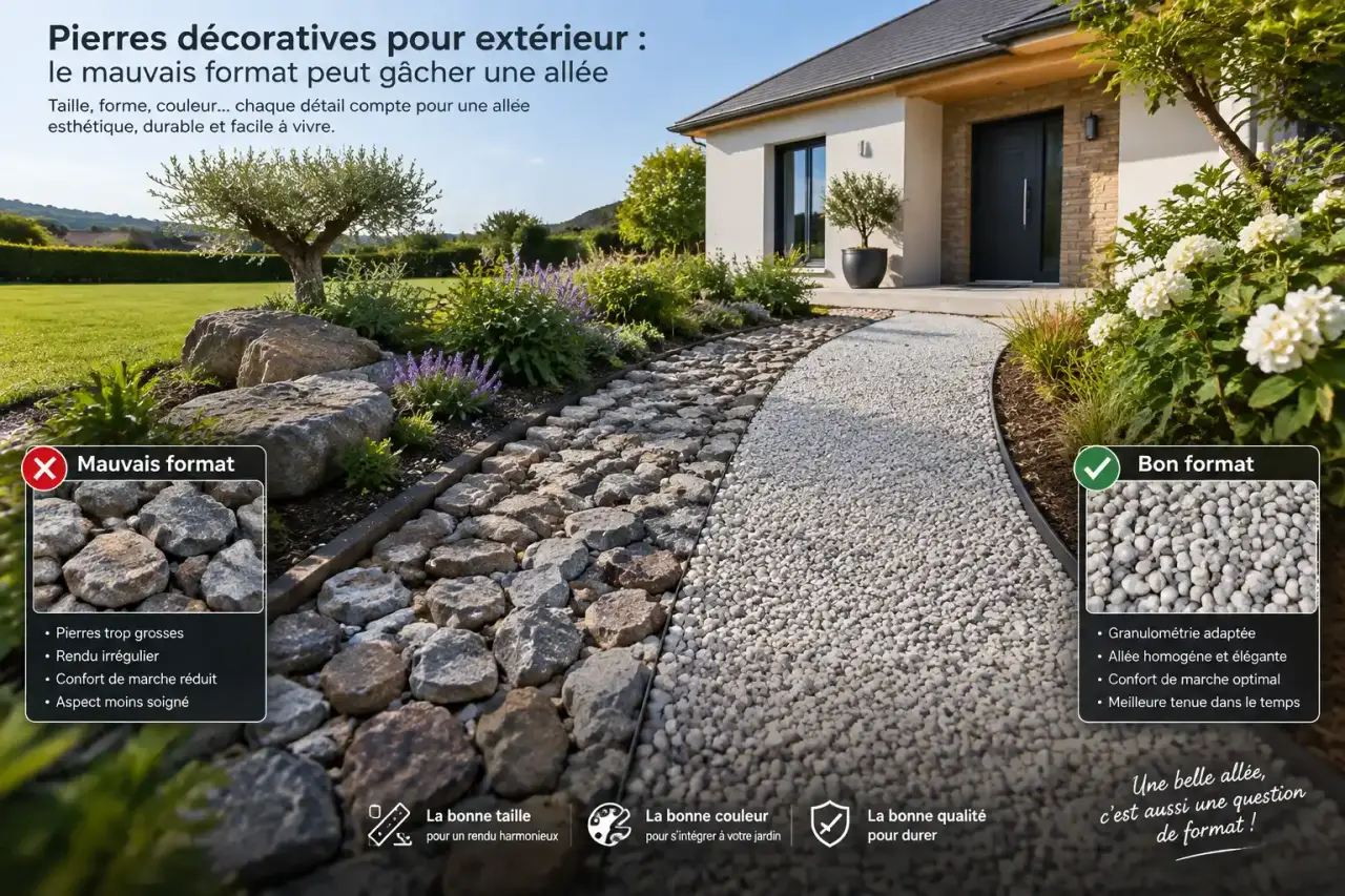 Pierres décoratives pour extérieur : le mauvais format peut gâcher une allée