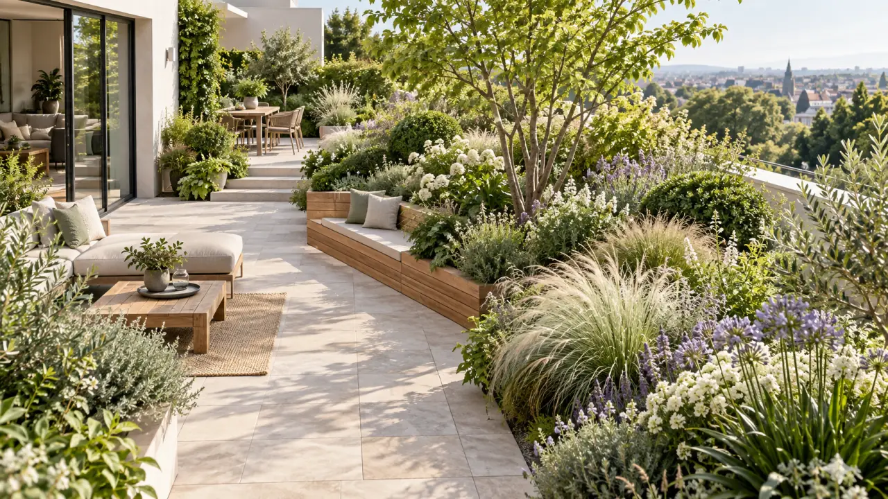 Transformation d'une terrasse minérale en jardin vivant et végétalisé
