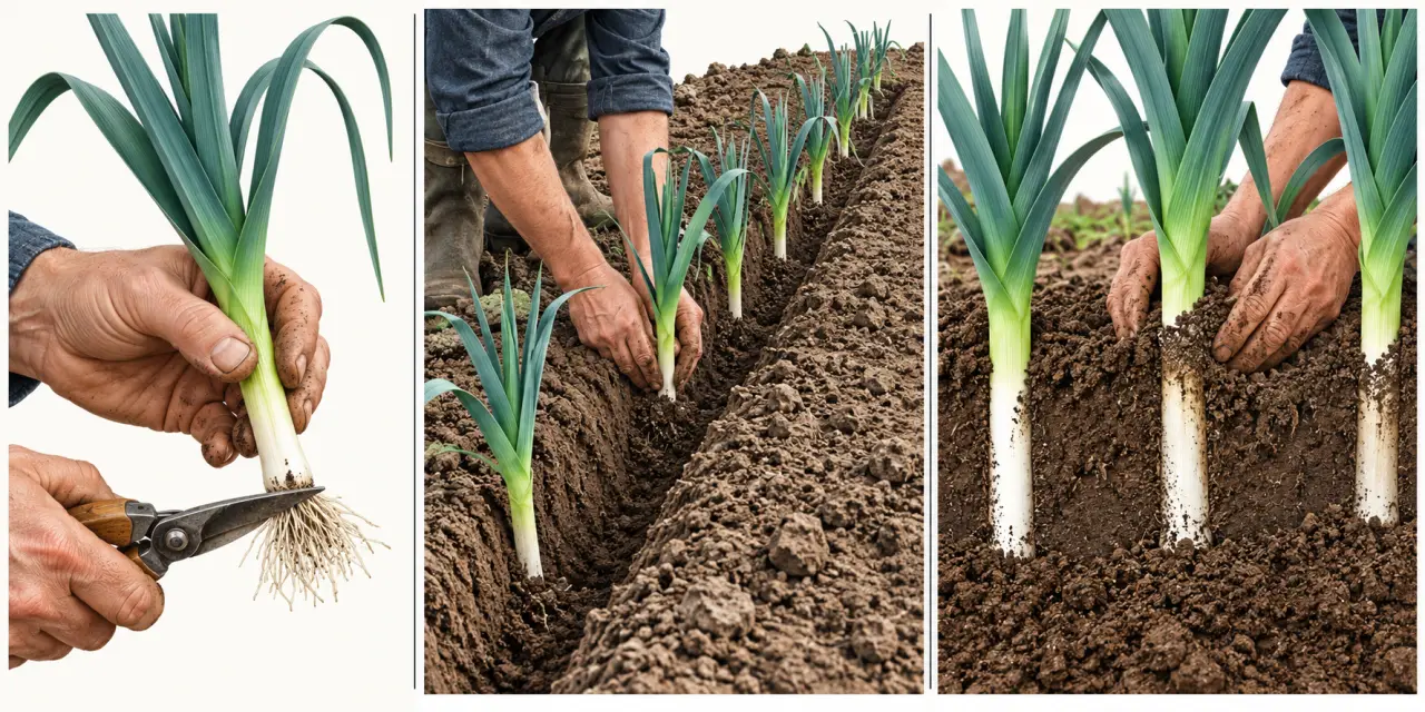 Culture du poireau au potager : repiquage en sillon et buttage progressif