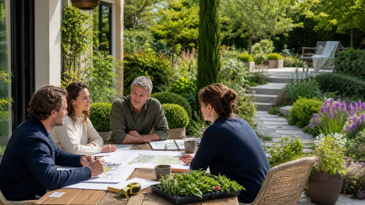 Esquisse de jardin se transformant en espace extérieur paysager