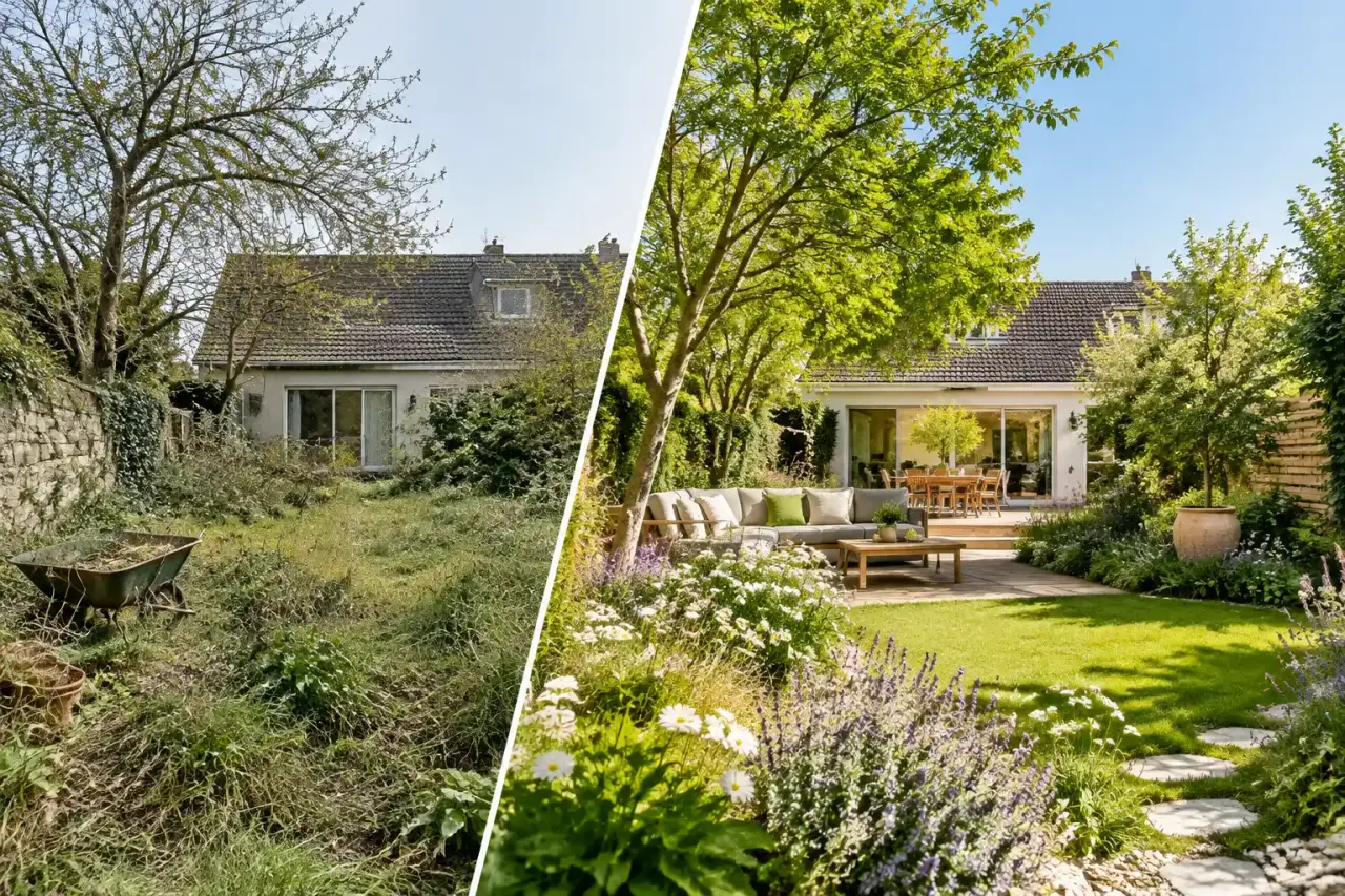 Jardin oublié transformé en refuge vivant, avant et après son aménagement paysager