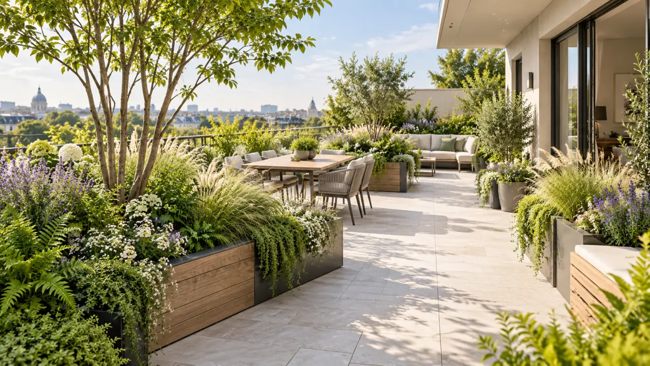 Transformation d'une terrasse minérale en jardin vivant et végétalisé