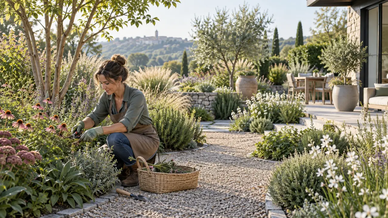 Jardin paysager vivant et durable, composé de végétaux adaptés au lieu