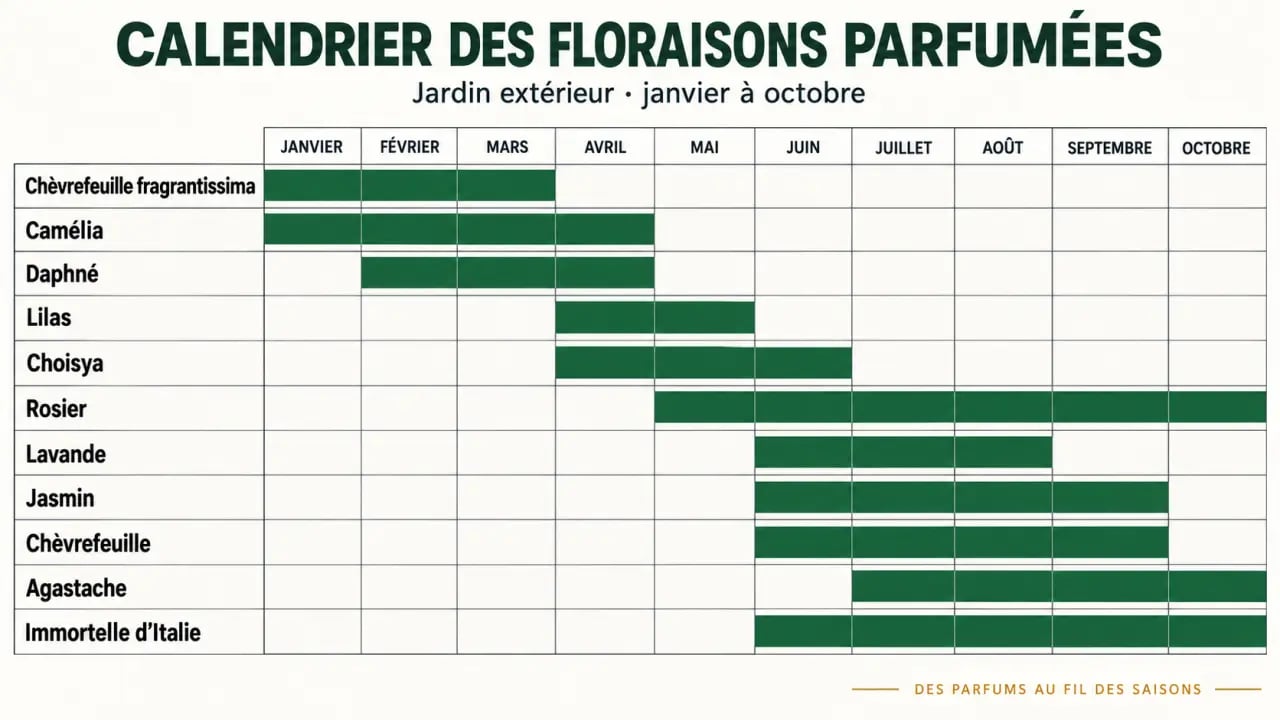 Calendrier des floraisons de plantes odorantes extérieures de l’hiver à l’automne